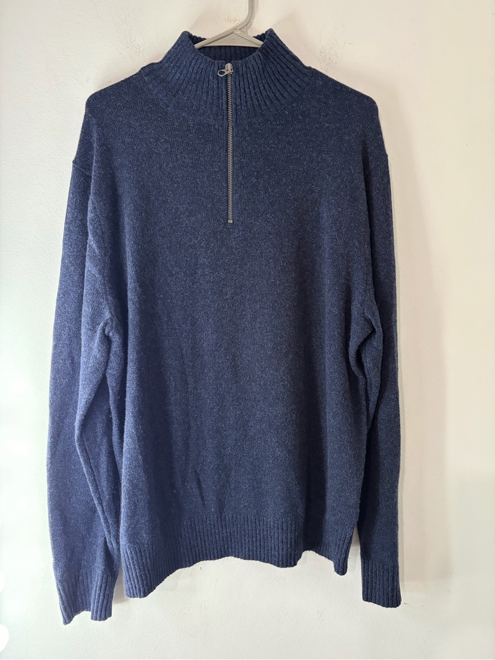 J. Crew Men's Rugged Metino Navy Half-Zip Ribbed Mock Neck Sweater